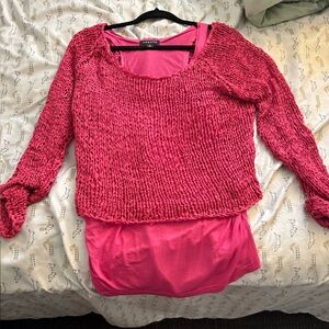 Textured Pink Crew Neck Sweater with Long Sleeves